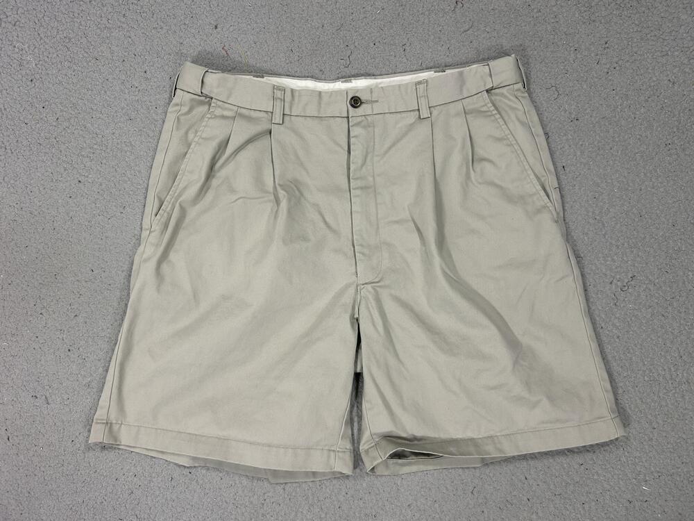 Haggar Shorts Mens 34 Beige Pleated Chino Classic Casual Cotton Summer Twill
